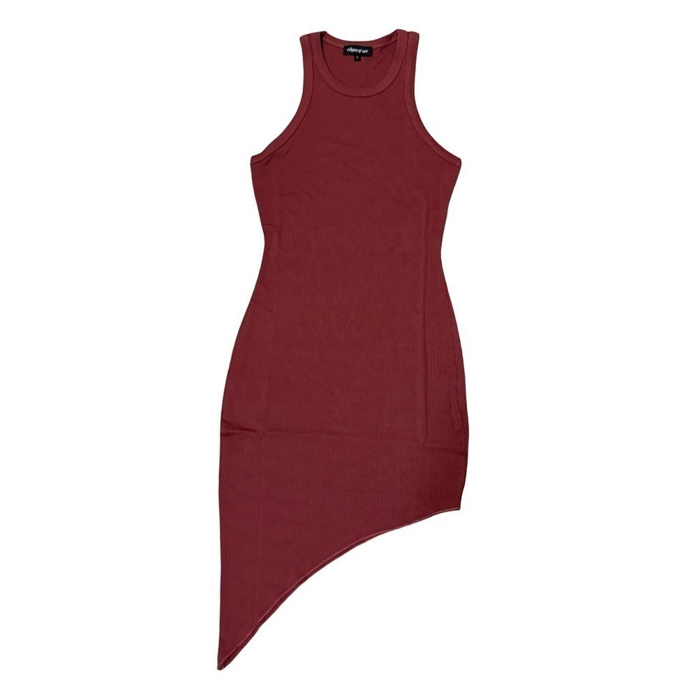 Ribbed Asymmetrical Tank Midi Dress Red Small - Picture 2 of 4